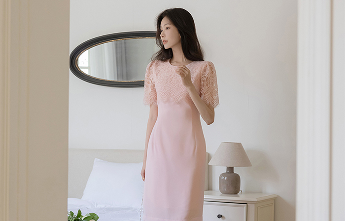 女性化的 蕾丝 披肩 斯利姆 连衣裙