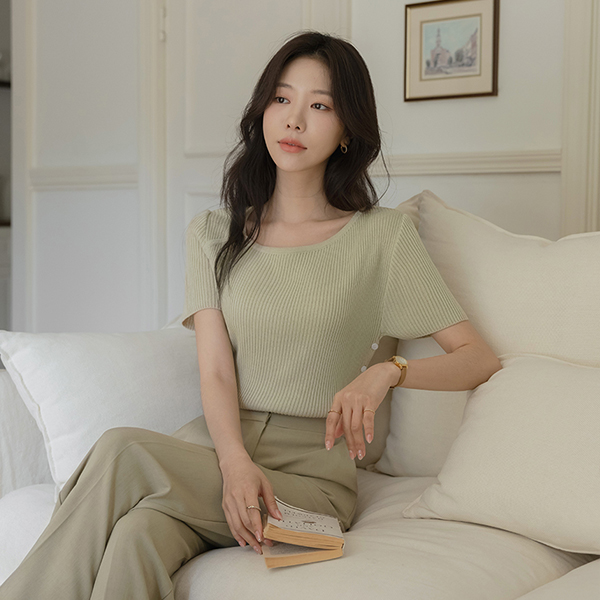 开叉 扣子 条绒 针织衫