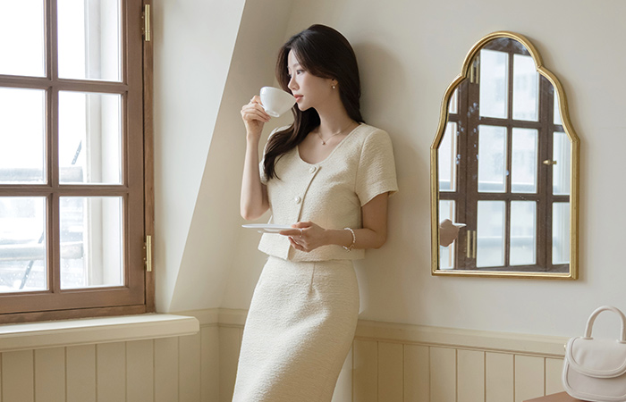 蜂蜜 粗呢 7分裤 Set-up 夹克
