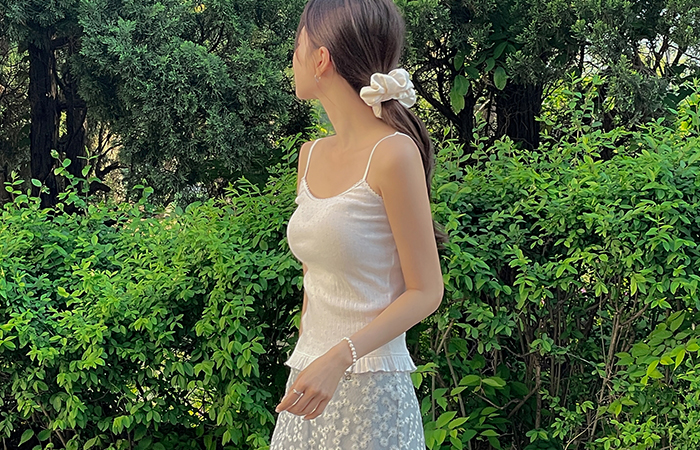 荷叶 印花 蕾丝领 吊带背心