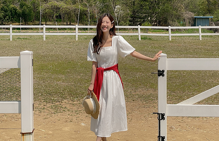 泡泡袖 袖 细褶 鞋带 连衣裙