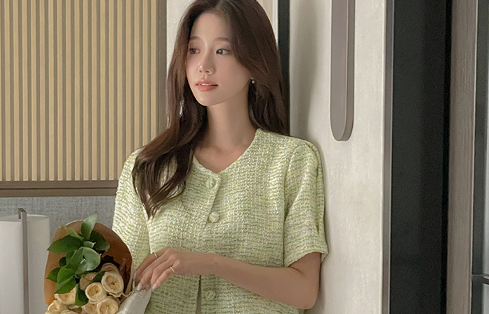 LOVE 混合 泡泡袖 粗呢 夹克