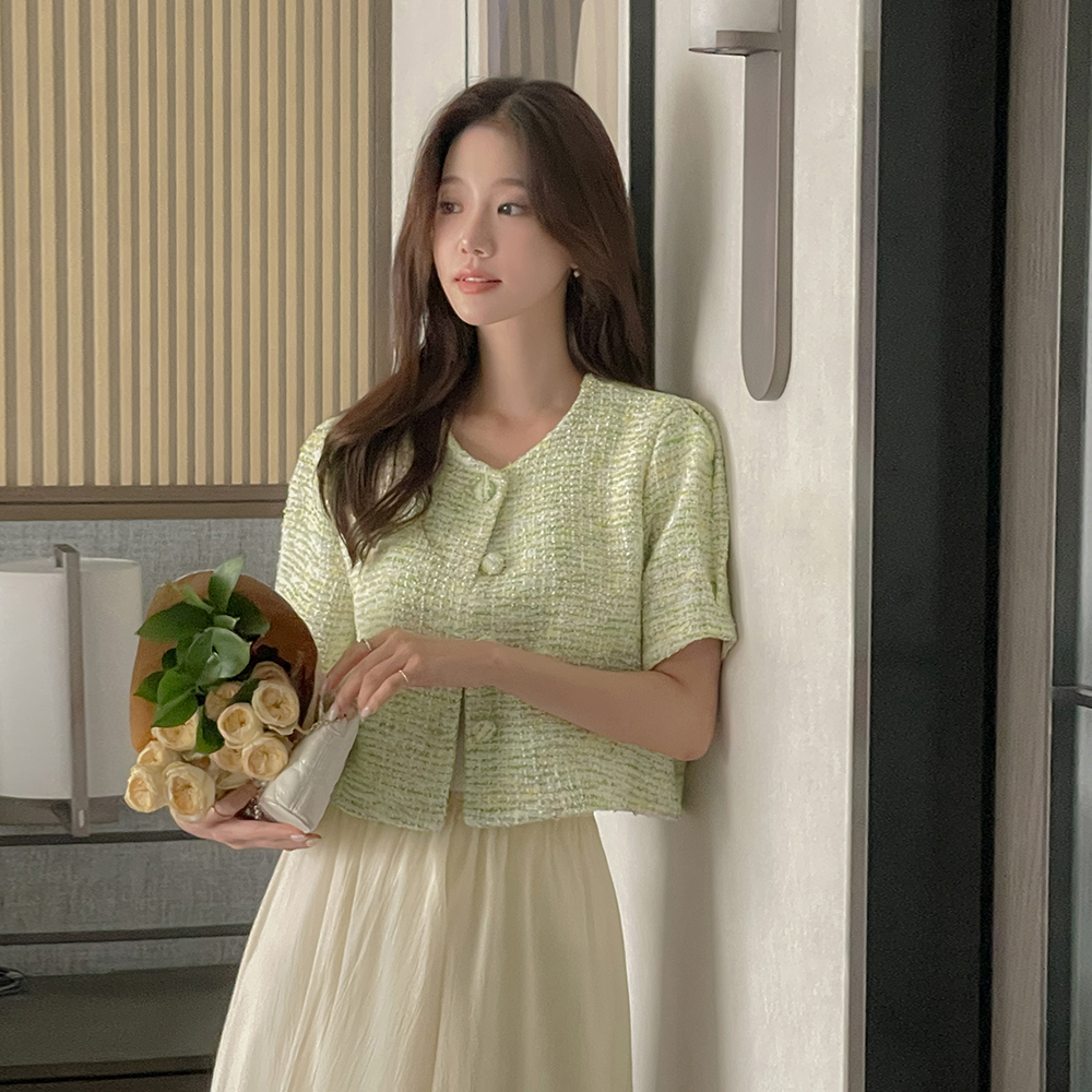 LOVE 混合 泡泡袖 粗呢 夹克