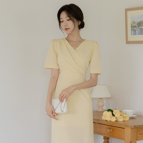 去皱纹 裹身 风格 쫀득 H字型 连衣裙