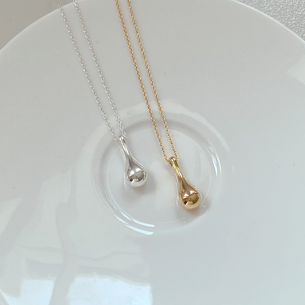简单 水珠 粗 Silver&黄金 项链