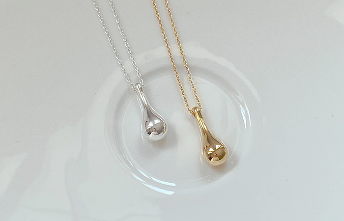 简单 水珠 粗 Silver&黄金 项链