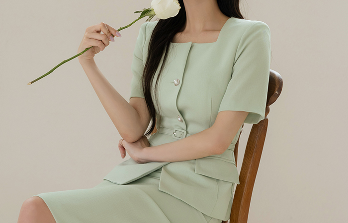 炒冰 粗呢 夹克&裙子 SET(+腰带)