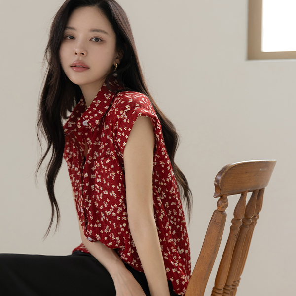 碎花 领子 去皱纹 卷边 衬衫