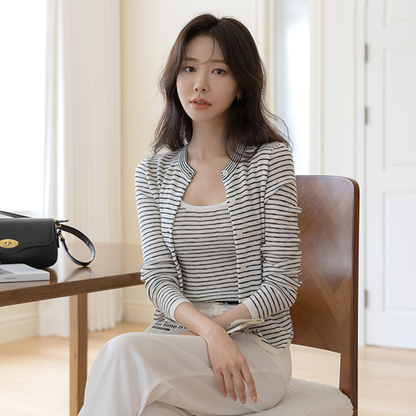 条纹 条绒 背心&开衫 SET