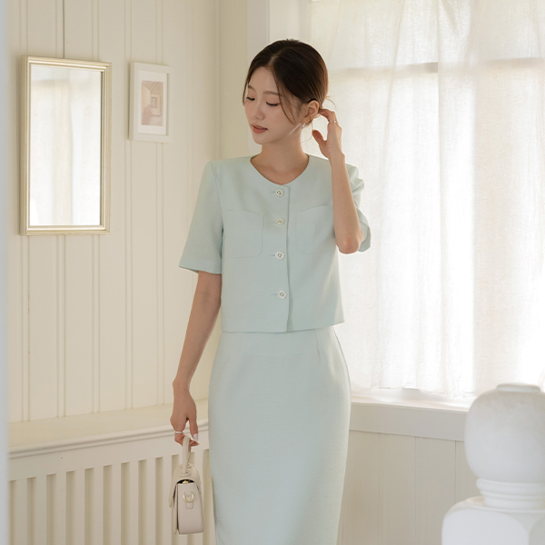 夏天 粗呢 短袖 Set-up 夹克