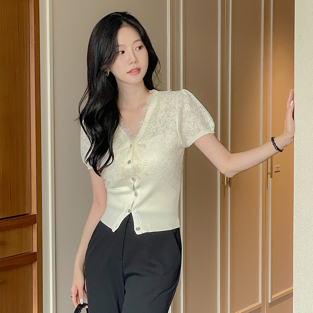 女性化的 蕾丝 短袖 开衫