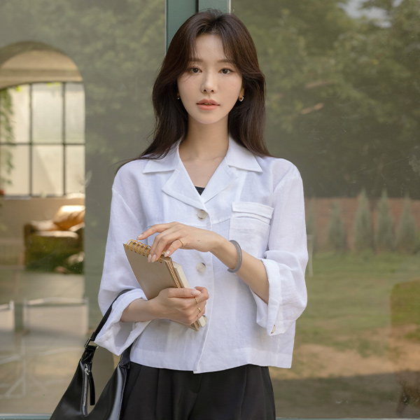 亚麻 口袋 领子 夏天 夹克