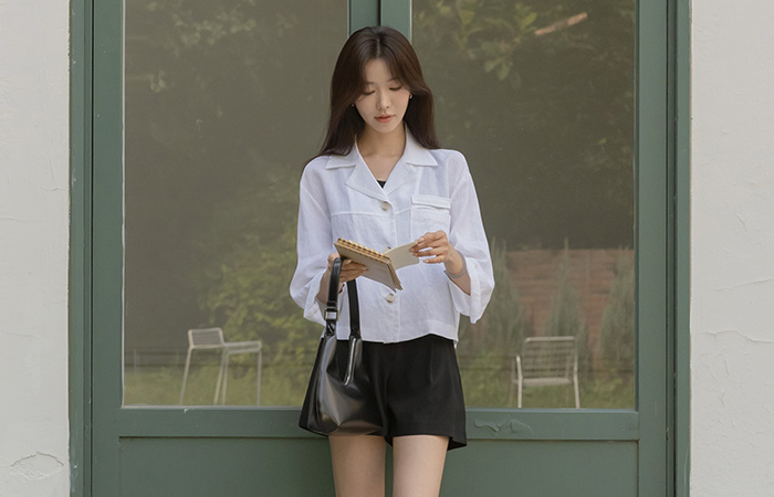亚麻 口袋 领子 夏天 夹克
