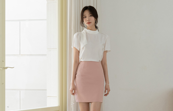 柔丝 领带 短袖 罩衫