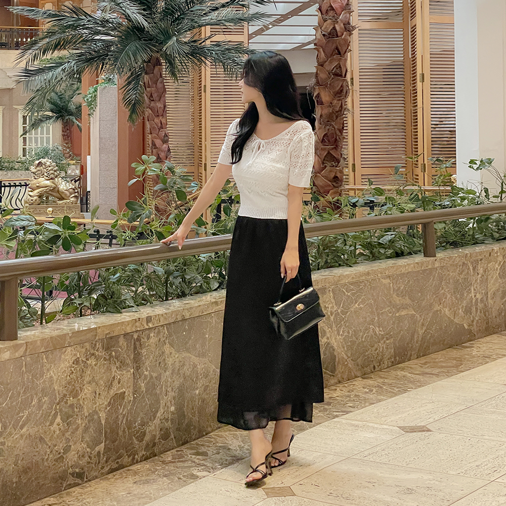绸缎 开叉 透视 내추럴핏 松紧带 裙子