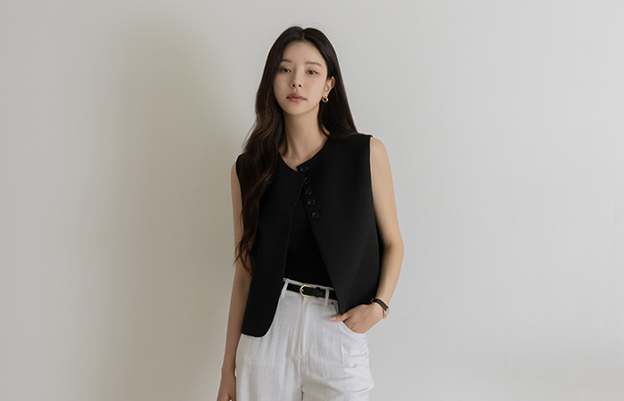 路易 抹胸 扣子 马甲 夹克