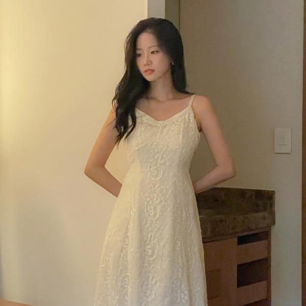 蕾丝 吊带 长款 连衣裙