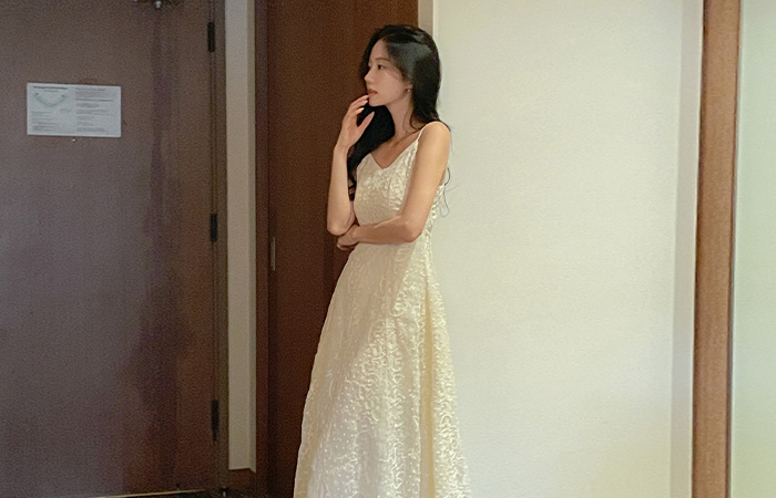 蕾丝 吊带 长款 连衣裙