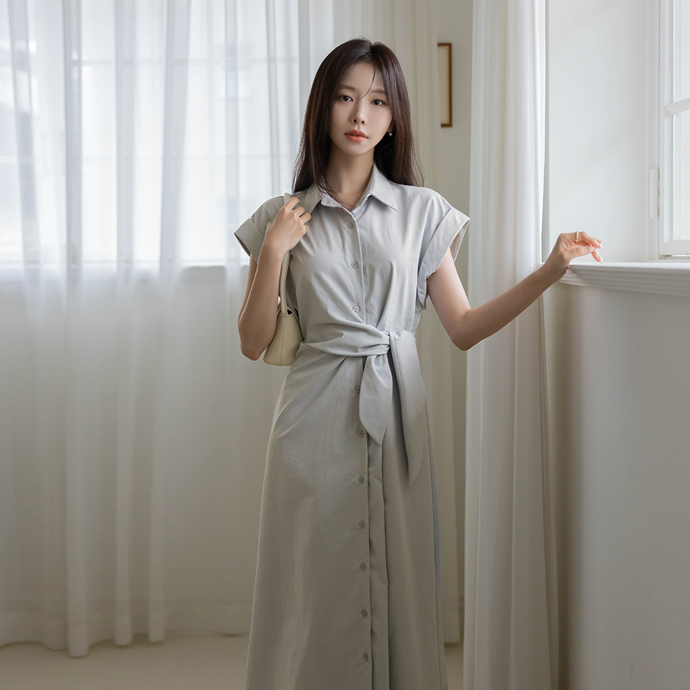 打结 帽檐袖 衬衫 连衣裙