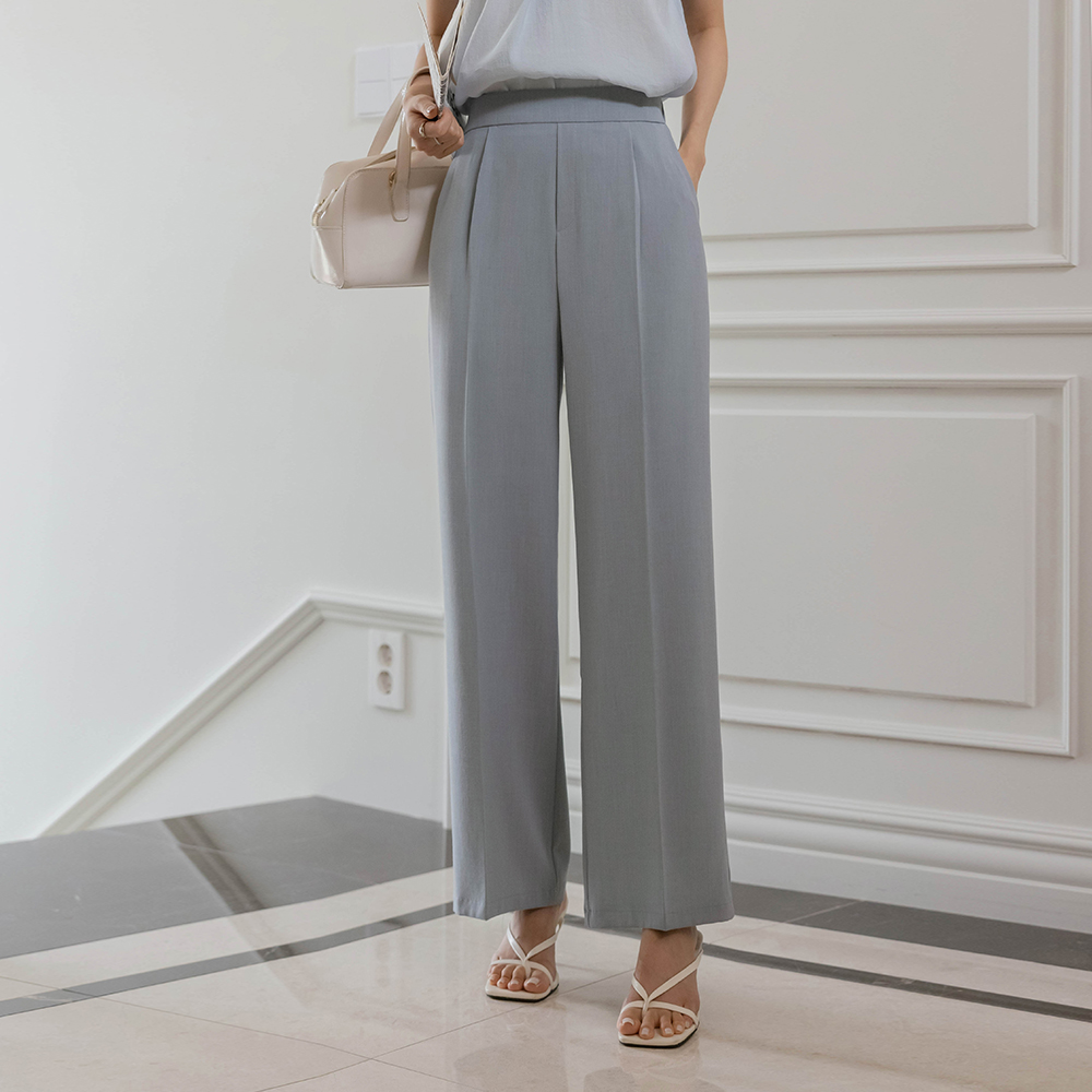 空气 柔丝 쫀득 一字型 后侧松紧带 宽松长裤