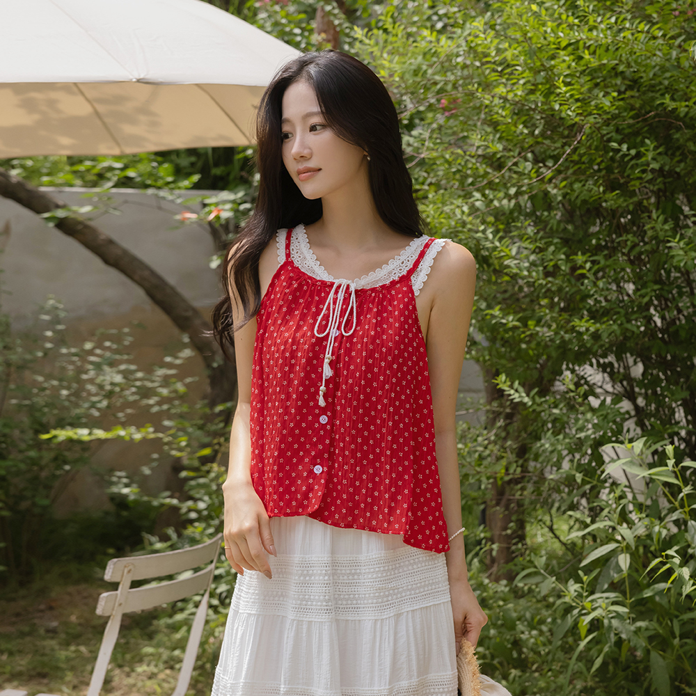 蕾丝 二重 碎花 背心 罩衫