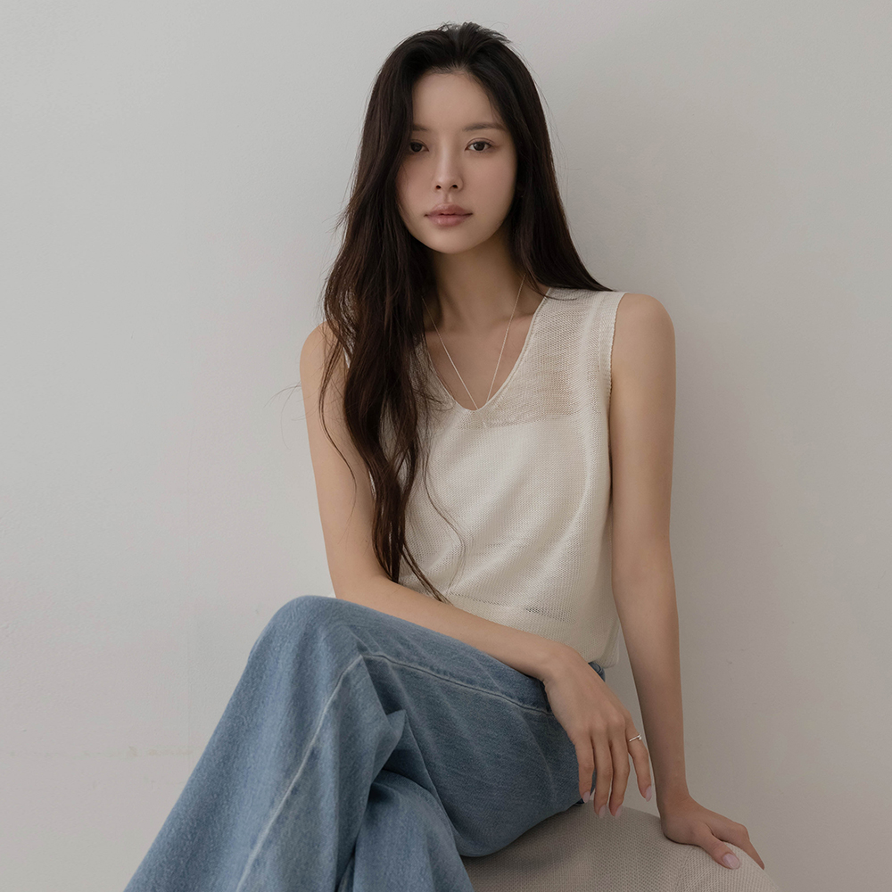 夏天 自然 V字领 背心 针织衫