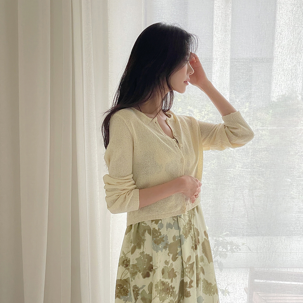 糖 圆领 结子花式 开衫