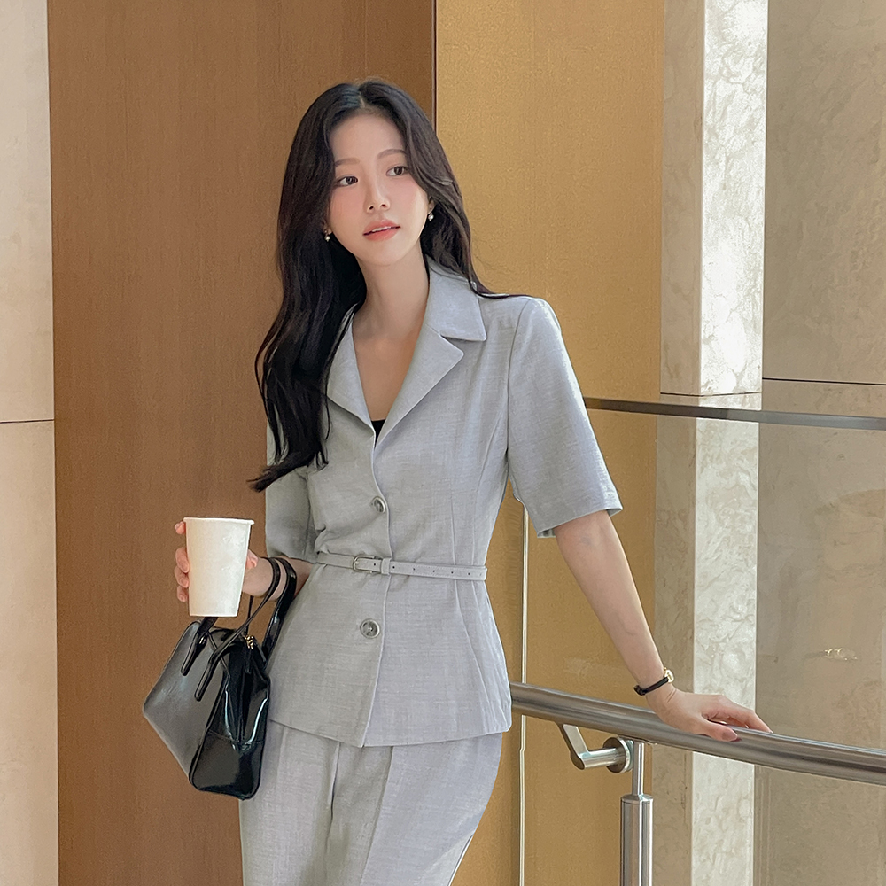 弹力 短袖 Set-up 夹克(+腰带)