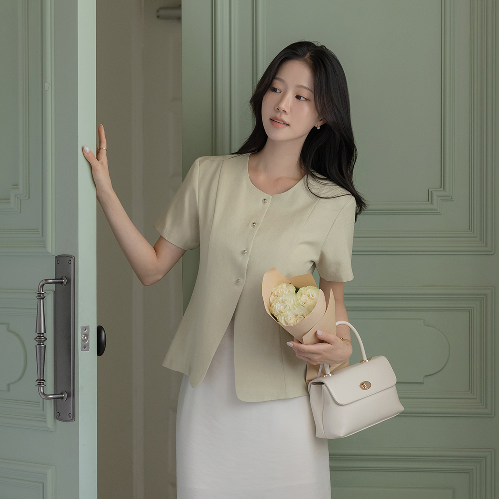 卢娜 亚麻 开叉 短袖 夹克