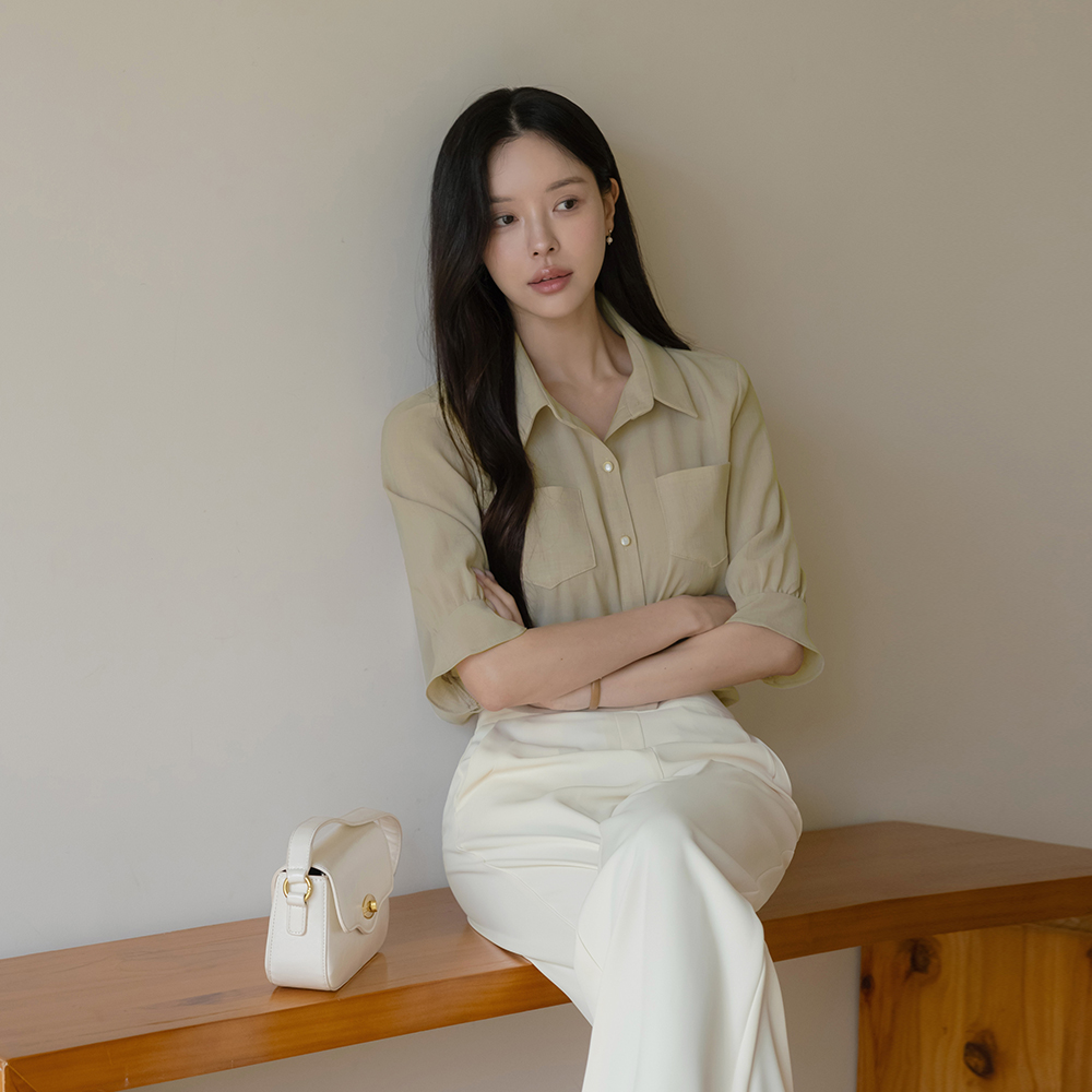 翻领 双口袋 罩衫