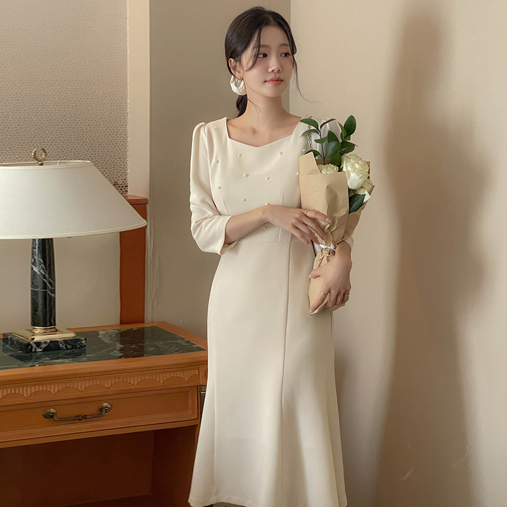 浪漫 오각넥 珍珠 美人鱼 连衣裙