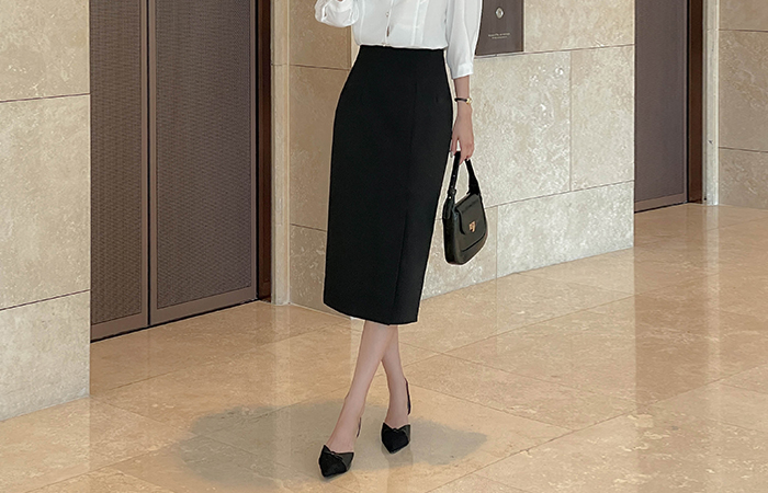 高 옆 开叉 H字型 长款 裙子