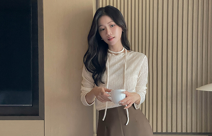条绒 弹力 T恤衫(+腰带)