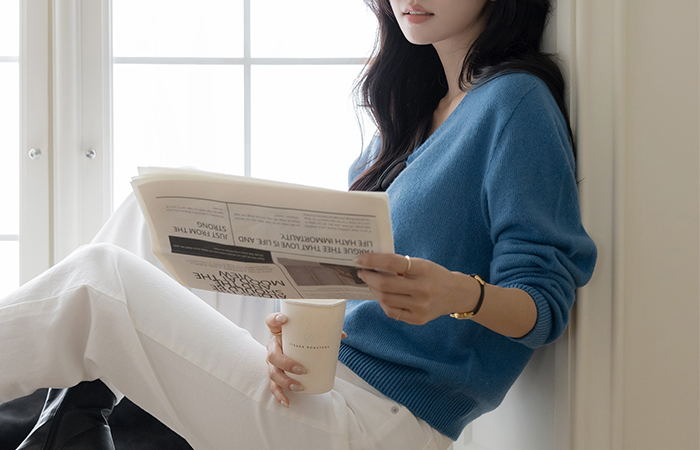 颜色 V字领 Whole Garment 羊毛 针织衫