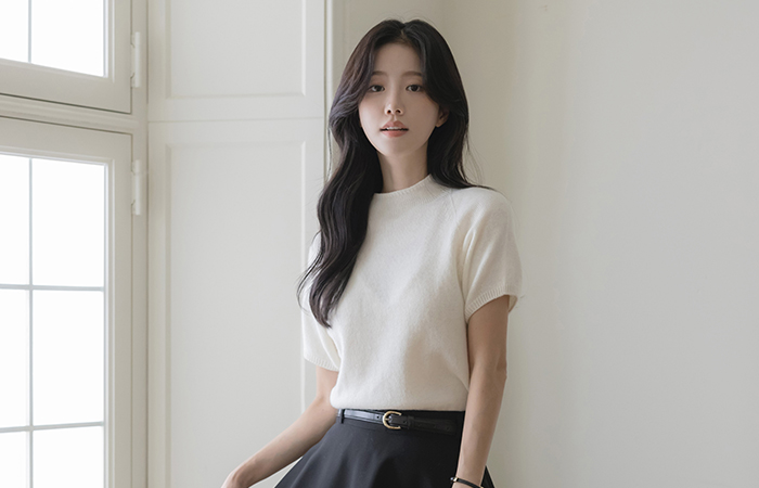 半高领 Whole Garment 羊毛 短袖 针织衫