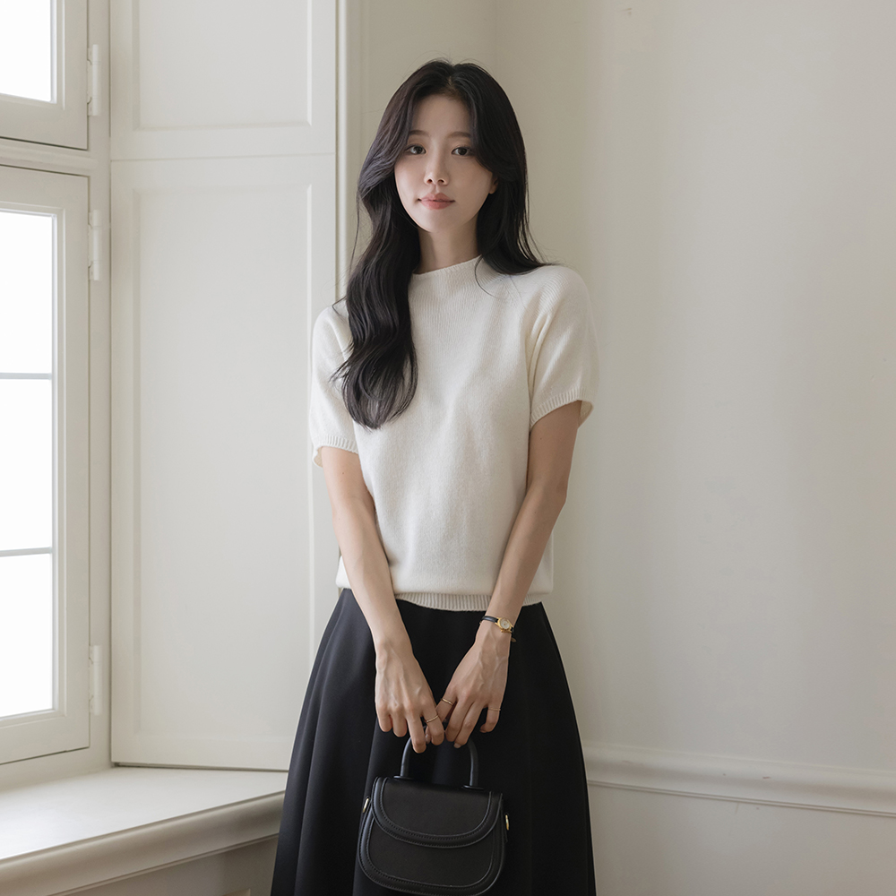 半高领 Whole Garment 羊毛 短袖 针织衫