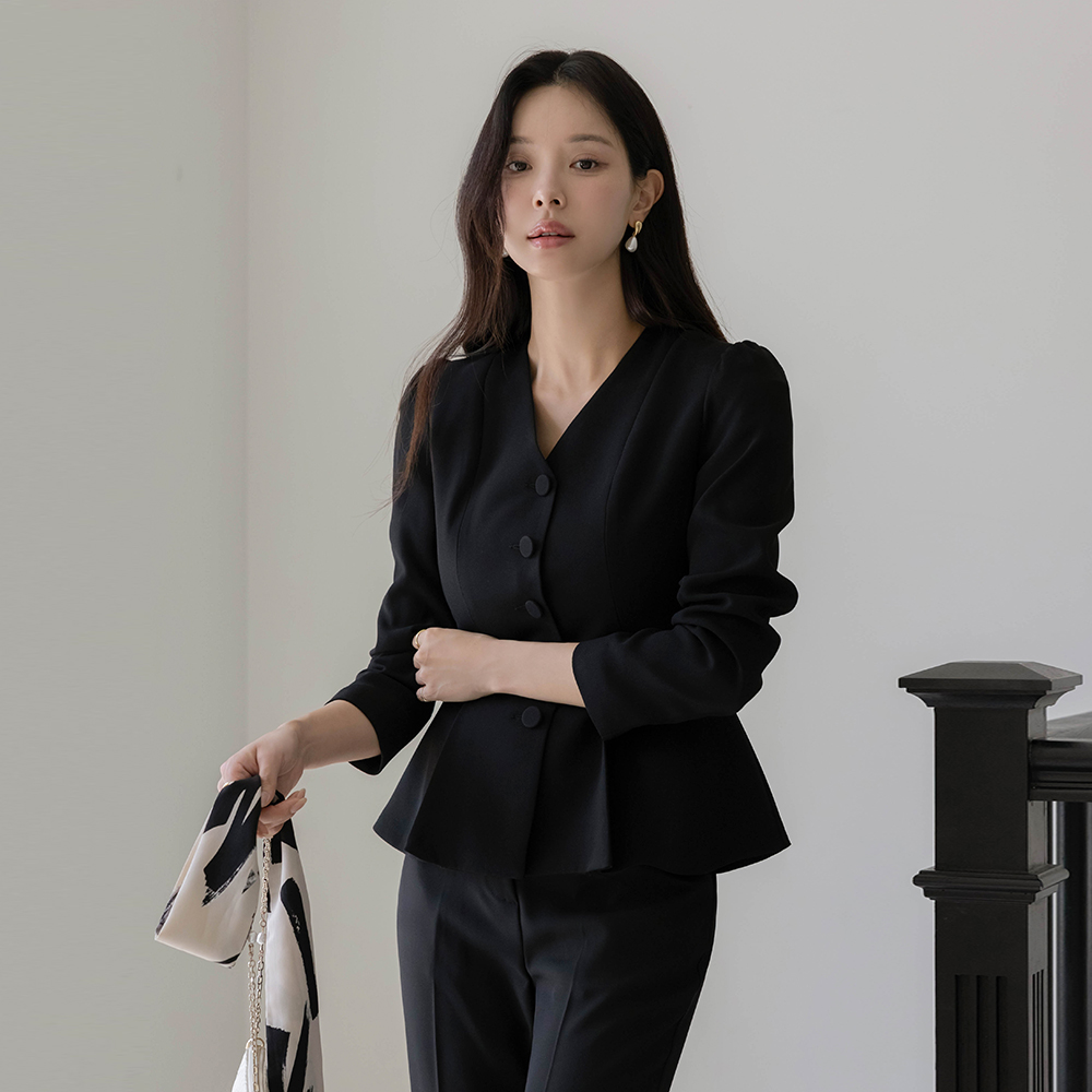 女性化的 无领 荷叶边 夹克(+围巾)