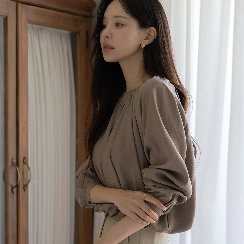 自然 褶皱领 松紧带 罩衫