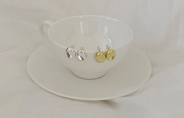 简单 圆领 Silver&黄金 耳环