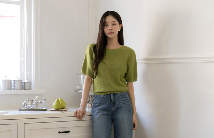 秋季 圆领 Whole Garment 羊毛 短袖 针织衫