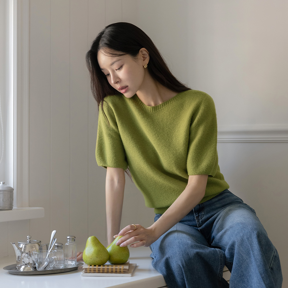 秋季 圆领 Whole Garment 羊毛 短袖 针织衫
