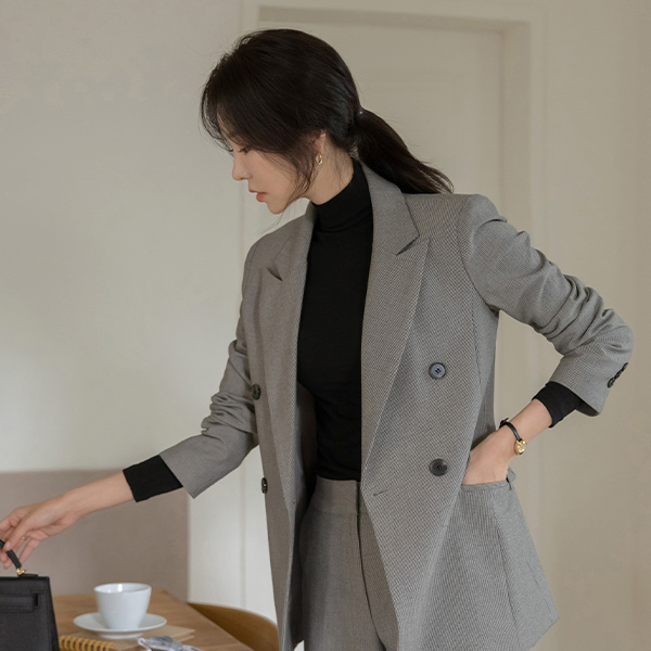잔잔 格子 双 扣子 Set-up 夹克