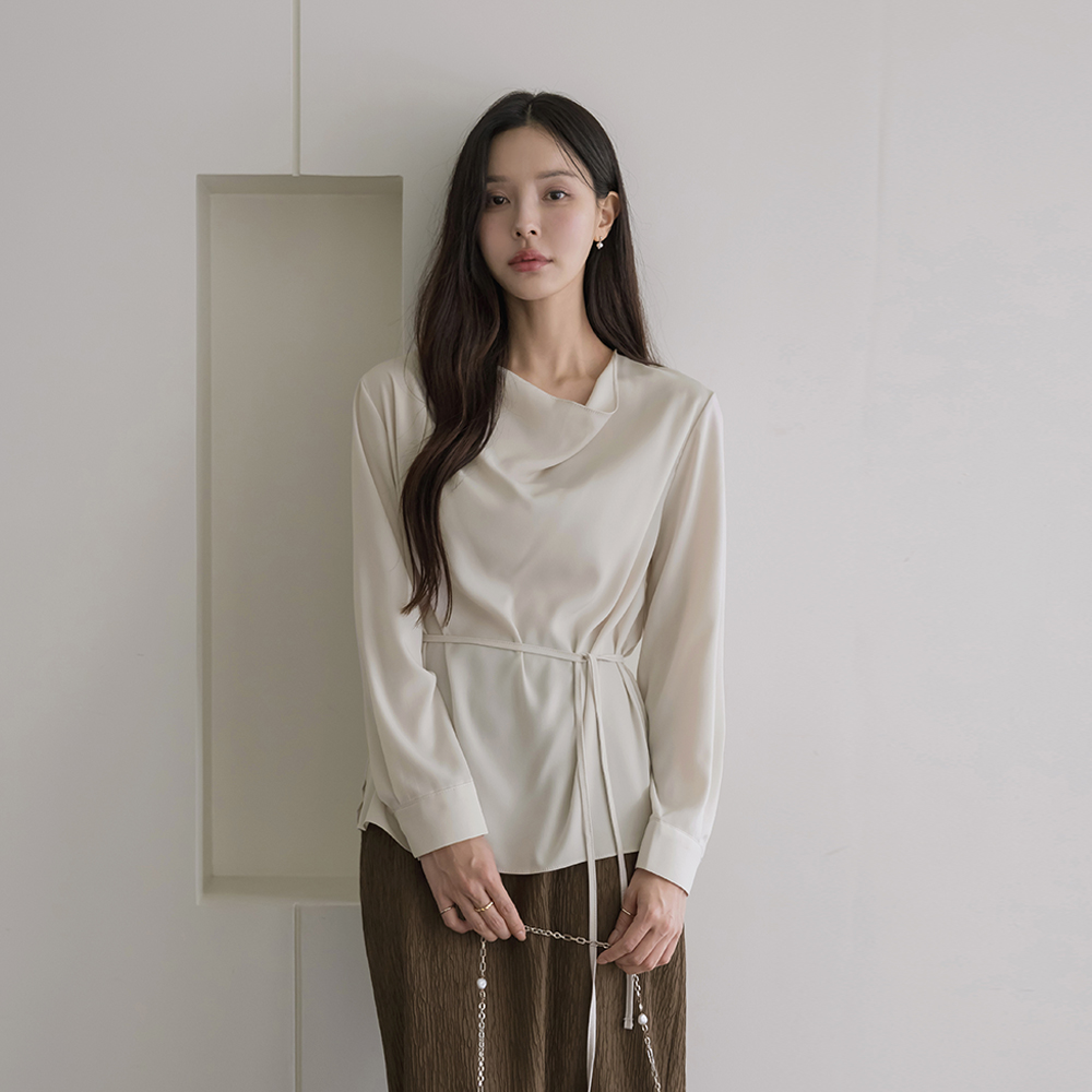 Mari 堆领 长袖 罩衫(+腰带)
