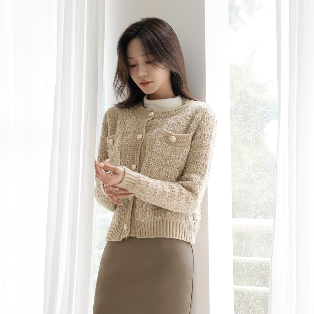 卢娜 闪亮 配色 粗呢 开衫