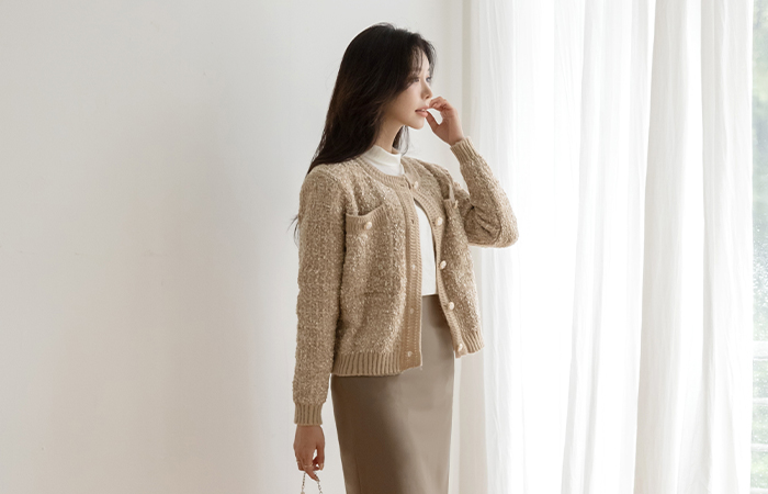 卢娜 闪亮 配色 粗呢 开衫