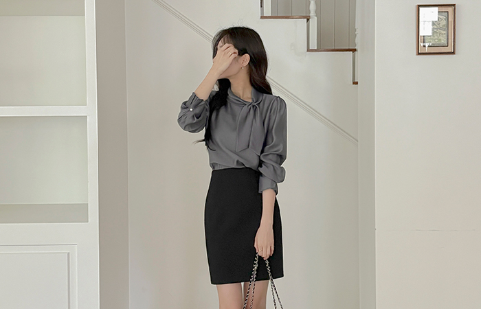 天丝 围巾领 罩衫