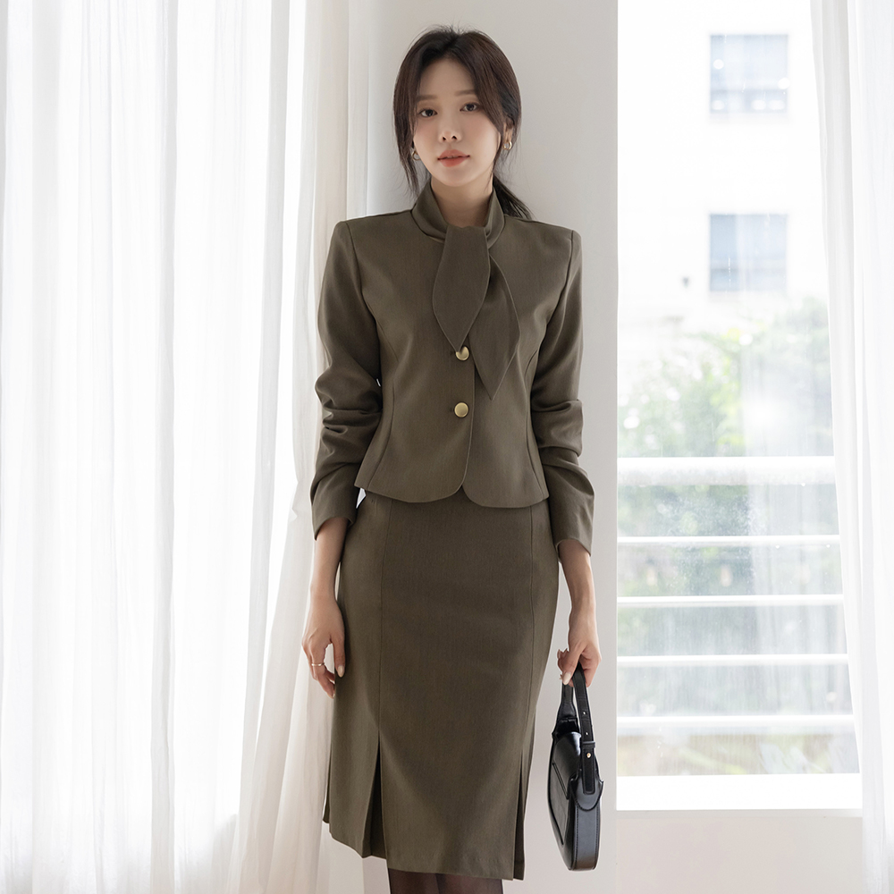 古典 圆领 Set-up 夹克(+围巾)