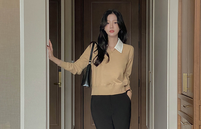 领子 羊绒 针织衫