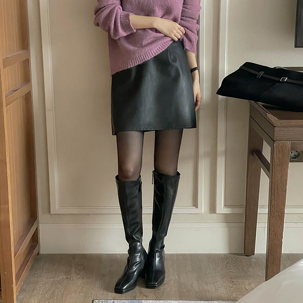 基本 人造皮夹 A字型 迷你 裙子