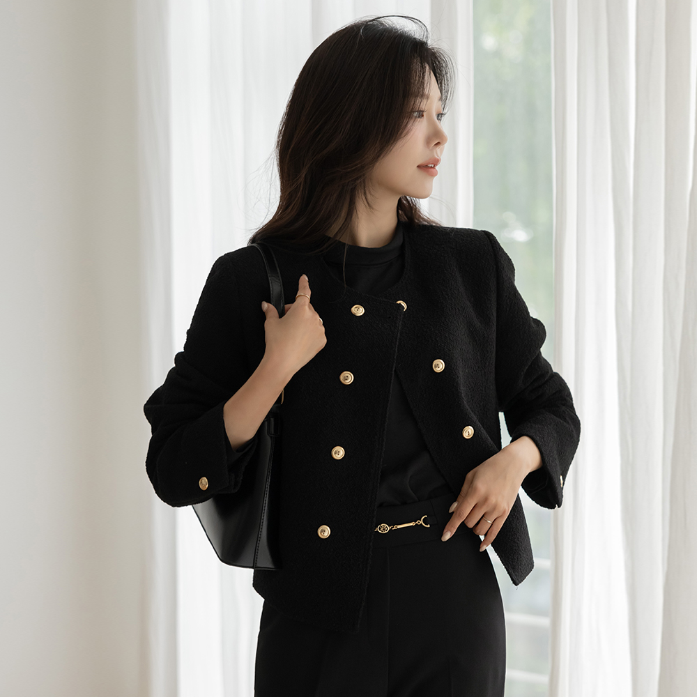 黄金 双 扣子 粗呢 羊毛 夹克